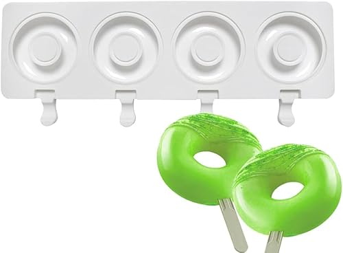 1 Pack Cute Doughnut Shape Popsicle Molds Silicone Ice Pop Molds 4 Cavities Popsicle Molds for Kids Adults Ice Cream Mold Cakesicles Mould DIY Popsicle Maker Homemade Popsicle Silicone Molds L