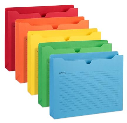 Blue Summit File Jackets Letter Size 2 Inch Expansion, Lined Folders with Lines for Notes on Front, 2 inch File Jacket Folders, Top Tab Pockets, Assorted Colors, Expandable, 25 Pack