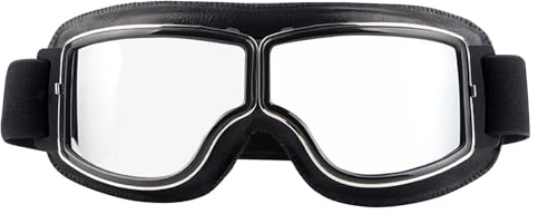 Goldyida Motorradbrille Helmbrille Retro Fliegerbrille Motorrad Motocross Goggle Winddicht Motorradbrille PU Leder Sonnenbrillen Vintage Motorräder Brille für ATV Bike Motocross (Silberne Linsen)