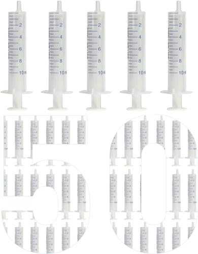 50 pezzi siringhe 10mL, Siringhe da Laboratorio in Plastica Senza Ago, Siringa di Alimentazione, Siringa per Liquidi, Adatta per Laboratori Scientifici, Misurazione, Versamento, Riempimento
