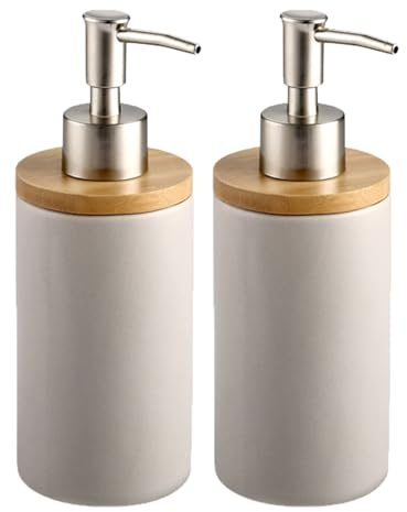 Tefola 2 Stück Seifenspender aus Keramik 500 ml mit Pumpe aus Silberkunststoff, Spender für Duschgel, Flüssigkeitsspender, Spülmittel, Küche und Bad (grau)