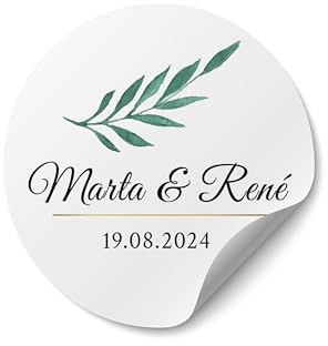Personalisierte Hochzeit Sticker - Ab 50 Stück - Rund, Ab Ø 4 cm - Selbst Gestalten - Mit Namen für Gastgeschenke, Einladung oder Deko - MOTIV 7