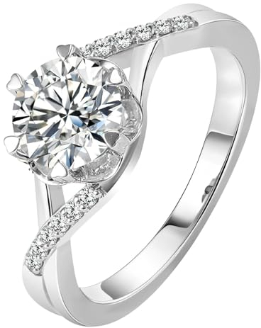 Wedding Ring Deko, Diamond Ring for Women Original Platin Pt950 Größe 61 (19.4) Moissanit Rundschliff Weiß Personalisiert Für Valentinstag