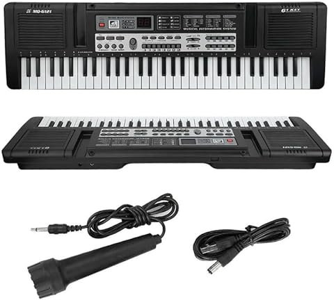 61 Keys Electronic Keyboard MP3 Digital Music Piano Instrument, 16 Instrument Voices & 10 Accompaniment Styles. w/Microphone, USB Cable.