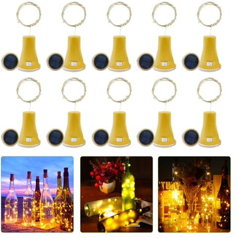 XPJBKC Solar Flaschenlicht, 10 Stück Flaschenlichterkette Korken, 2M Korken Lichterkette, Lichterkette für Flaschen, Wasserdicht Solar Wein Flasche Lichter mit 20 LED-Leuchten für DIY Party Garten