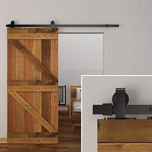 Sliding Door Hardware kit 150-500cm Heavy Duty Sliding Barn Door Hardware Kit, Sliding Door Hanging Slide Rail Mute Track Accessories for Bedroom Kitchen Exhibition Hall, Black (Size : 340cm Single d