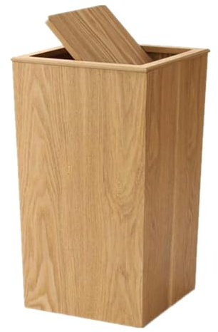 perfk Cubo de Basura nórdico con Tapa, Cubo de Almacenamiento de 20L, Papelera Grande de Reciclaje de Basura, Cesta de Basura de Madera Maciza para Sala de, Madera Clara