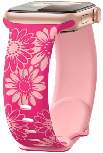 Maledan Blommig graverad rem kompatibel med Apple Watch-remmar 41 mm 40 mm 38 mm 44 mm 45 mm 42 mm 46 mm 49 mm kvinnor, tvåfärgad blomma silikon sportband för iWatch SE serie 11 10 9 8 7 6 5 4 3 2 1