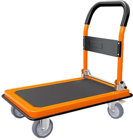 KJZQXYX Rollbarer Flachbettwagen, zusammenklappbarer Plattformwagen, robuster Handsackkarren-Transportwagen zum Beladen und Lagern (Orange)