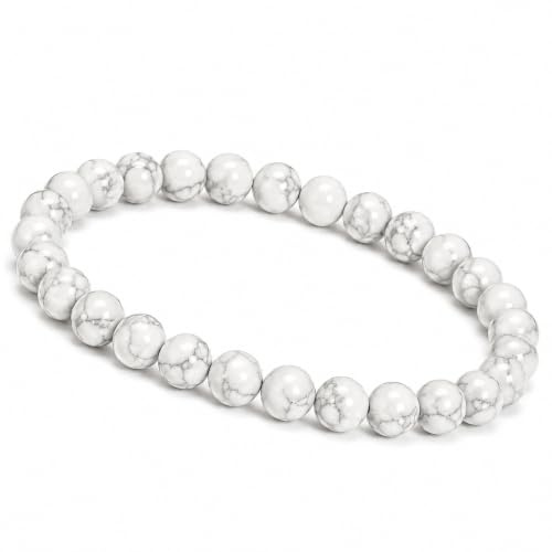 Weißer Türkis Armband Herren Naturstein Perlenarmband 8mm elastisch handgefertigt Geschenk für Männer Made in Germany