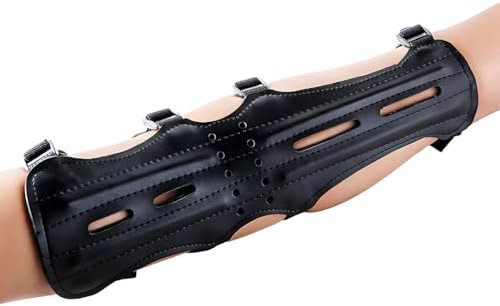 yeeplant Armschutz für Bogenschießen mit 4 Schlitzen aus PU-Leder, Recurve-Bogen-Unterarmschutz, bequem für Bogenschießen