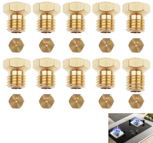 10 Piezas Inyectores Universales para Cocina de Gas Butano y Propano GLP[0.5-0.65-0.7-0.7- 0.80-0.87-0.87-0.90-0.95-1.02], Boquillas GPL y Metano de 6 MB para Quemadores