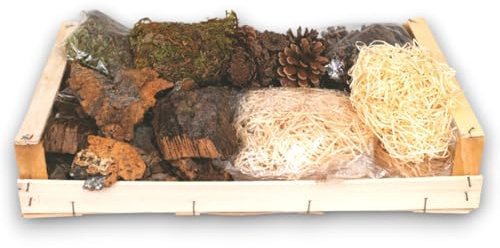 Generico Cassetta sughero in Legno con Materiali Naturali per Presepe: Paglia, Sughero, Muschio e Pigne – Kit Completo per Creare Scenari Natalizi, Decorazioni Rustiche e Ambientazioni Artigiana