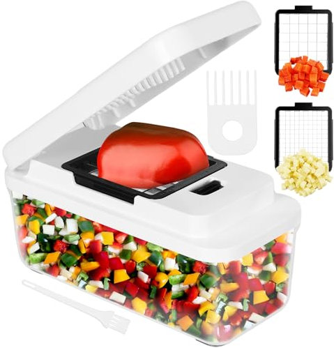 Taglia Verdure, Affetta Mandolina Verdure per Taglio Rapidamente e Uniformemente Dei Cubetti, Tagliaverdure con 2 Lame Intercambiabili per Carota, Patata e Cetriolo