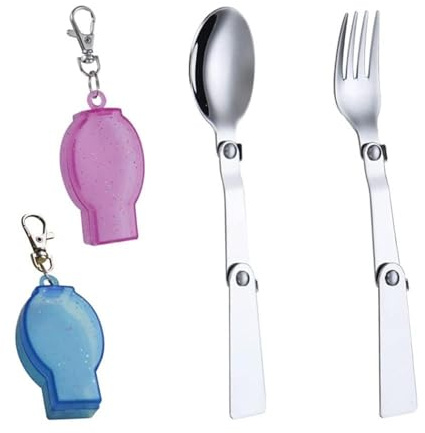 2 Pcs Foldable Stainless Steel Spoons and Forks with 2 Case Multi Functional Camping Cutlery for Outdoor Camping, Hiking and Travel