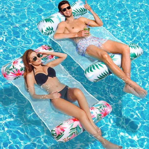 Amteker Luftmatratze Pool XL, 4 in 1 Luftmatratze Wasser | 2 Stück Wasserhängematte, Wasser Hängematte, Pool Spielzeug Kinder, Pool Zubehör Spaß, Wasserspielzeug für Erwachsene