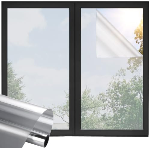 Fancyclings Film miroir opaque pour fenêtre - Film UV - Protection contre la chaleur - Protection solaire - Film thermique contre la chaleur - Argenté - 44,5 x 200 cm
