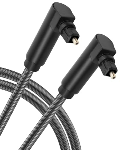 RIIEYOCA 90 Degree Optical Cable for Soundbar to TV, Dual Right Angled Toslink Plug Digital Optical Audio Cable for Home Cinema, Stereo System (2m / 6.6ft)