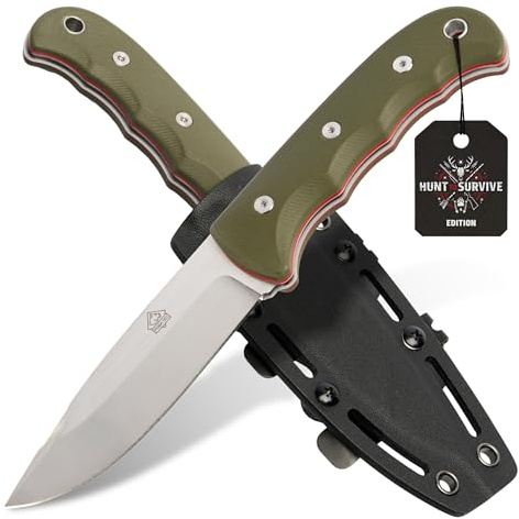 PUMA TEC – Survival D2 Knife – “Hunt to Survive” Edition – Feststehendes Full-Tang-Outdoormesser – D2-Stahl (60 HRC) mit edlem Satin-Finish & G10-Griff – inkl. passender Kydex-Scheide mit Steel-Clips