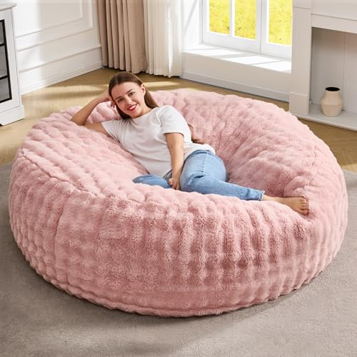 Hobestluk Bean Bag Chairs Beanbag Chair with Filler Adult Bean Bags with Fluffy & Machine Washable Cover, Giant Bean Bag Chairs for Aduts (Pink, 5FT-50 x 50 x 24)