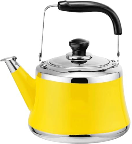 Chic Bouilloire à thé sifflante jaune, théière en acier inoxydable pour toutes les cuisinières, bouilloire à eau à ébullition rapide pour thé/café/lait Cafetières
