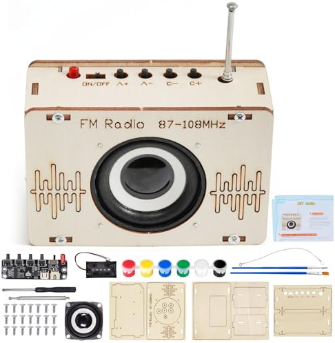 Kit de Radio, Kits de Bricolaje de Radio de Madera, Radio FM Ensamblaje Electrónico, Experimento Científico para Niños, Madera Radio de Pintable, Juguetes Stem para Edades de 8 a 12 años