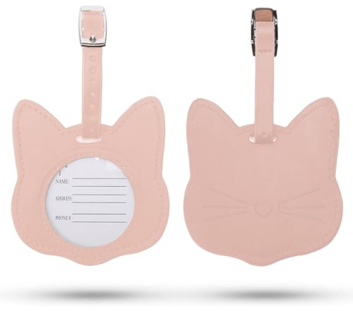AFCJLTO 2 Pezzi Etichette per Valigie Aereo, etichette per valigia in pelle con simpatico motivo gatto, Etichetta Valigia in PU, Etichette per Valigie, Luggage per Aereo Bagaglio Valigie Zaini, Rosa