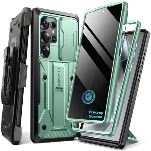 TONGATE Schutzhülle für Samsung Galaxy S24 Ultra, mit Sichtschutz und Schiebe-Kamera-Abdeckung, 2 Frontrahmen, robuste Ganzkörper-Schutzhülle mit Ständer und Gürtelclip, Smaragdgrün mit Sichtschutz
