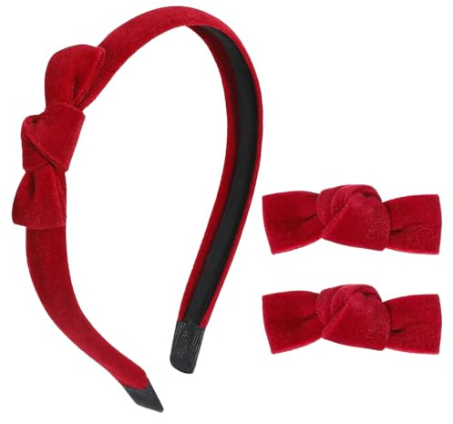 3 Stück Haarreifen Kinder,Rockabilly Haarschmuck,Haarreif Rot,Rote Schleife Haare,Haarreifen Rot,Rote Schleife Stirnband,Rotem Schleifen-Stirnband,Haarreif mit Spangen