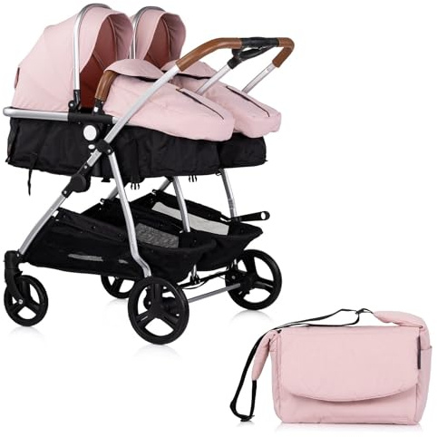 DUO SMART Passeggino gemelli o bambini ravvicinati larghezza 79 cm, rosa senza accogliente