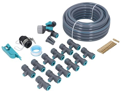 Fdit Kits de Système D'irrigation Goutte à Goutte, Kit D'irrigation Automatique Efficace pour équipement de Jardin et de Terrasse avec Goutteur Réglable pour, Serre, PVC, ABS, 10 M