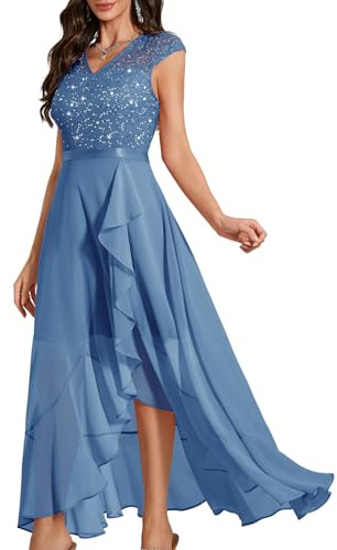Bbonlinedress Abendkleid elegant für Hochzeit Glitzer Kleid Chiffon Abschlusskleid lang festliches Brautkleid Spitze Party Cocktailkleid