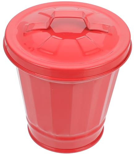 Healifty Mini Poubelle de Bureau en Fer avec Couvercle Rouge Poubelle Utilitaire Multifonction pour Bureau et Chambre Pot de Fleurs Décoratif Compact