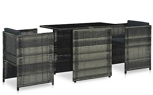 Yunovire Ensemble de bistro 3 pièces avec coussins - Table de jardin en polyrotin gris - 102 x 58 cm - Résistant aux intempéries - Pour balcon, terrasse, jardin, 2 chaises