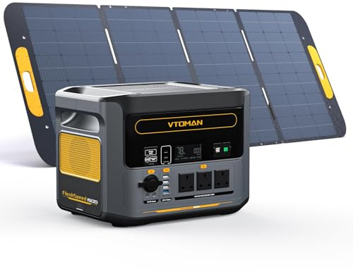 VTOMAN FlashSpeed 1500 Power Station with 400W Solar Panel, 1548Wh/1500W LiFePO4 Battery Solar Generator with 230V AC Output/Input, 100W USB Port, Full