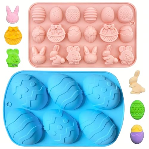 2 Pcs Easter Silicone Mould Set: Non-Stick Baking Trays for Chocolate, Candy & Jellies – Large Decorated Mould, Flexible & Easy to Clean, Perfect for Easter Treats, Baking Gifts & Party