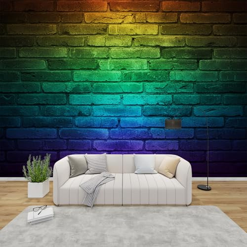 AevuCub Tapete Ziegelstein, Fototapete Ziegelwand Schlafzimmer, Tapeten Vliestapete 3D Effekt Wohnzimmer, Wandtapete Kinderzimmer Bunte Wanddeko, Mustertapete Vlies 300 x 210 cm (B x H)