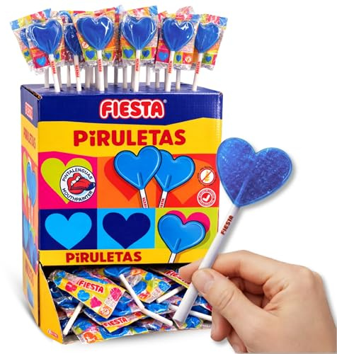 Caramelo con Palo Sabor Mora Pintalenguas, Piruleta en Forma de Corazón, Apto para veganos, sin gluten, sin huevo y sin lactosa es completamente apto para celíacos, Contiene 1 caja con 80 unidades