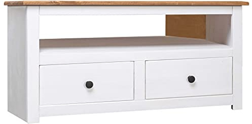 ZXLIHS Meuble TV, Meuble TV, Centre de Divertissement, unité multimédia d'angle, Blanc, 93x49x49 cm, Gamme Panama en pin Massif