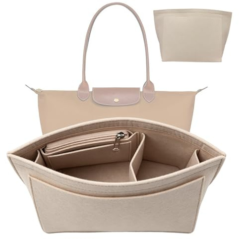 Piaeny Taschen Organizer Kompatibel mit Longchamp L, Handtaschen Organizer Filz Beige, Innentasche für Handtaschen & Shopper, Bag Organizer & Taschenorganizer für Damen, Zubehör für Tasche