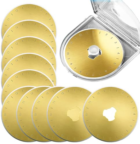 Lame di ricambio per taglierina rotante da 45 mm, con scala, set da 10 lame rotonde con custodia, adatte per tessuto, carta, trapuntatura e artigianato