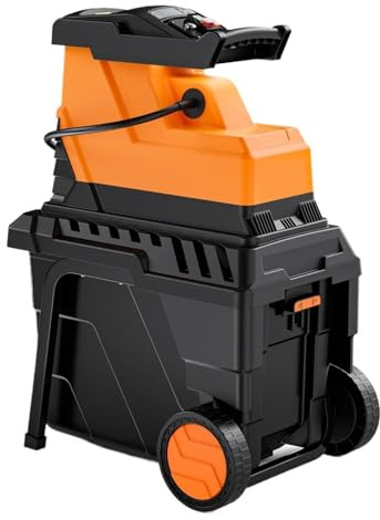 Holzhäcksler, 2500 W, Bürstenloser Motor, 8-Zahn-Walze, Zerkleinert Trockene Äste Bis Zu 40 Mm, 55-l-Kasten-Überlastungsschutz Sicher Und ZuverläSsig(Orange)
