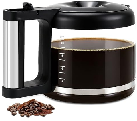 10 Cup 1L Glass Coffee Carafe Jug, Replacement Coffee Pot with Lid | Coffee Jug with Markings and Handle for coffee maker, Ideal for Home Office, Black