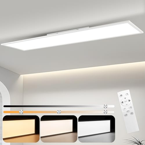 CBJKTX LED Panel 120x30 Deckenleuchte dimmbar Flaches langes Deckenpanel | Fernbedienung große Deckenleuchte weißes Tageslicht Büroleuchte Deckenleuchte für Werkstatt Arbeitszimmer Flur