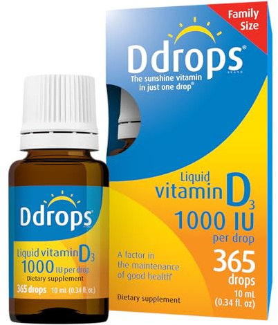Ddrops Adults 1000IU 365 Drops - Liquid Vitamin D3 Supplement, Supporting Strong Bones & Immune System