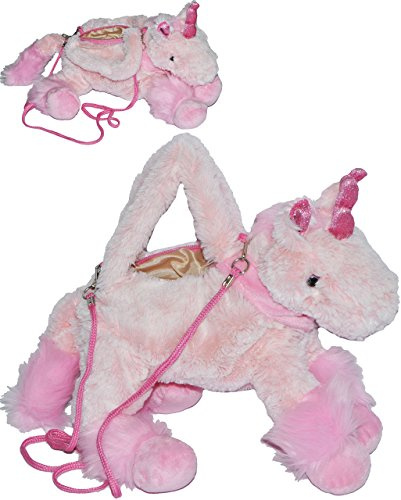 alles-meine.de GmbH Tragetasche/Umhängetasche - Einhorn pink - Plüsch für Kinder - Tasche Plüschtasche/Handtasche rosa Mädchen Pferd - Kindertasche - Einhörner Einhorntasche -..