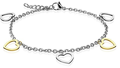 Bungsa Herz Bettelarmband Handkette silber gold für Damen (Edelstahl Armband Damenarmband Herrenarmband Bracelet Chirurgenstahl Schmuck)