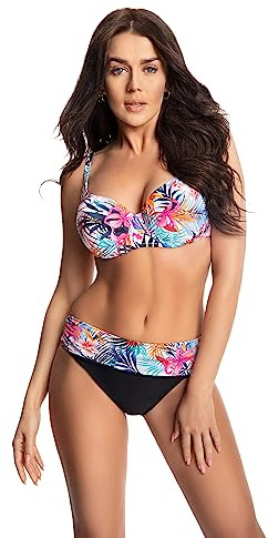 Selente My Secret attraktiva badkläder (bikini/baddräkt) i stora storlekar (C-kopp till J-Cup) med fördelaktigt snitt, Bikini svart/vita blommor, 85D