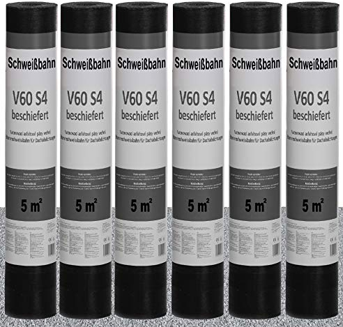 Isolbau Schweißbahn V60 S4 beschiefert - Bitumenbahn mit Glasvlies-Einlage zur Dachabdichtung - Grau, 6 x 5 m² Rolle