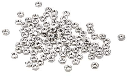 uxcell Hex Nuts, M2x0.4mm Metric Coarse Thread Hexagon Nut, Carbon Steel, Pack of 100 (Silver Tone)